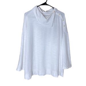 Pure Jill‎ J.Jill Crisp White French Terry button asymmetrical cowl neck top  XL